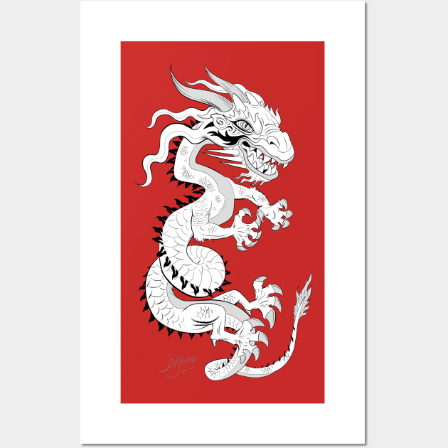 White Dragon Wall Art by Lines